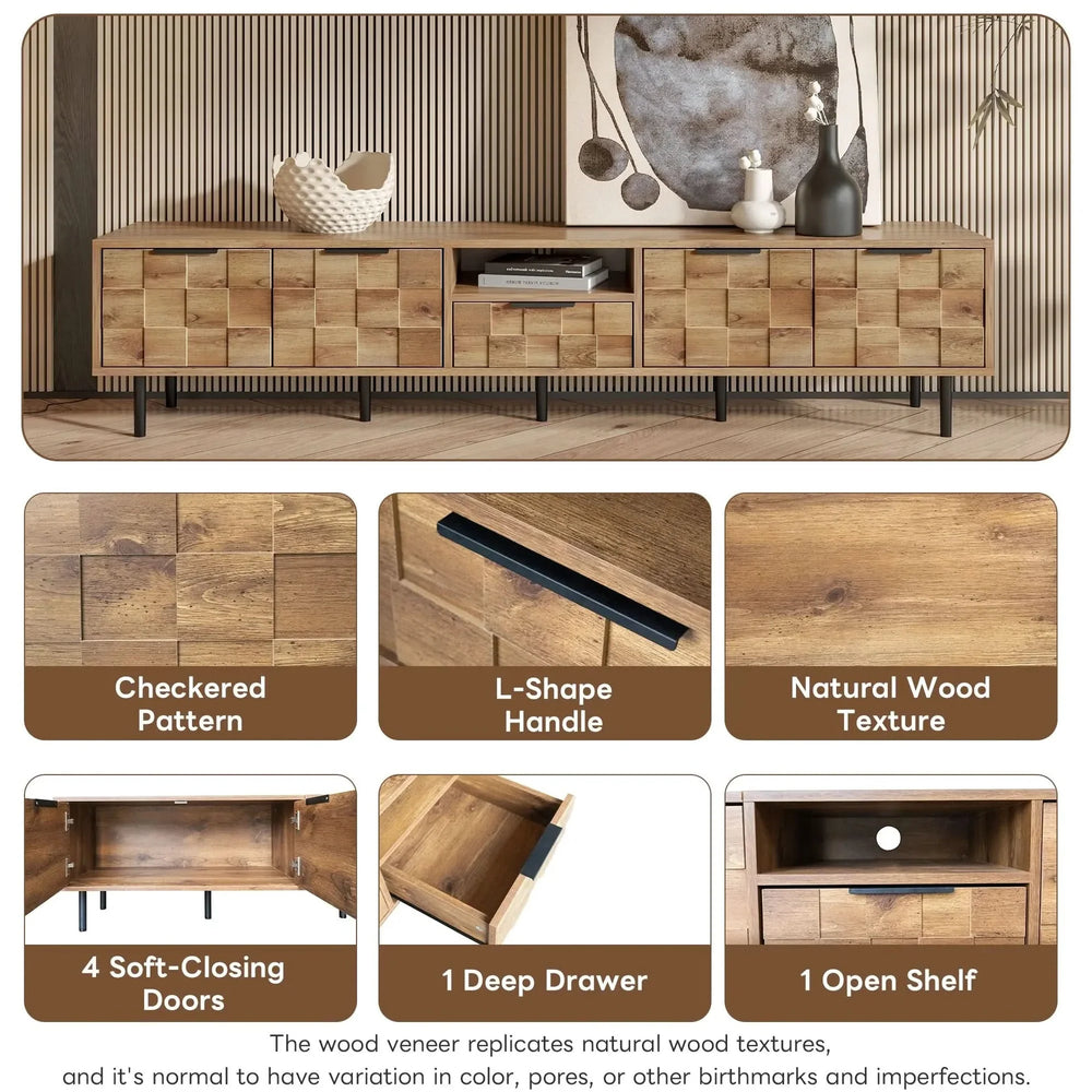 TV Stand Wood Space-Saving Entertainment Center With Storage For 75-85 Inch TV Media 5