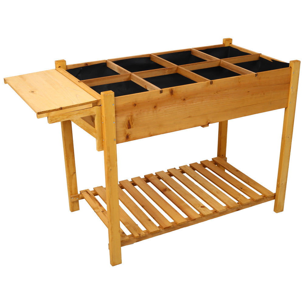 8 Pockets Horticulture Raised Garden Bed Elevated Wood Planter Box Stand with Foldable Side Table and Storage Shelf for Herb/Vegetables/Flowers Media 1