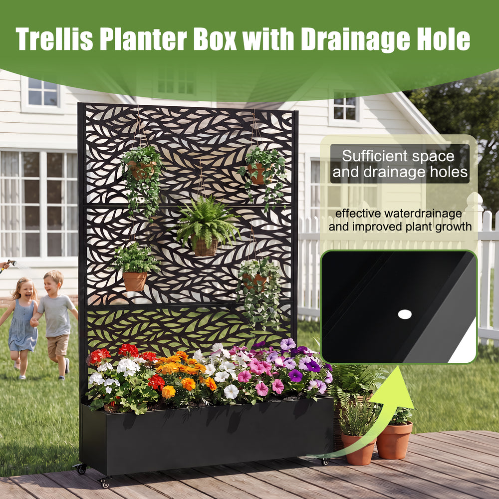 Metal Raised Garden Bed with Wheels and Trellis,73'x47'x16' Planter Box for Climbing Plants, Vegetables & Vines, Features Privacy Screen and Drainage Holes Media 3