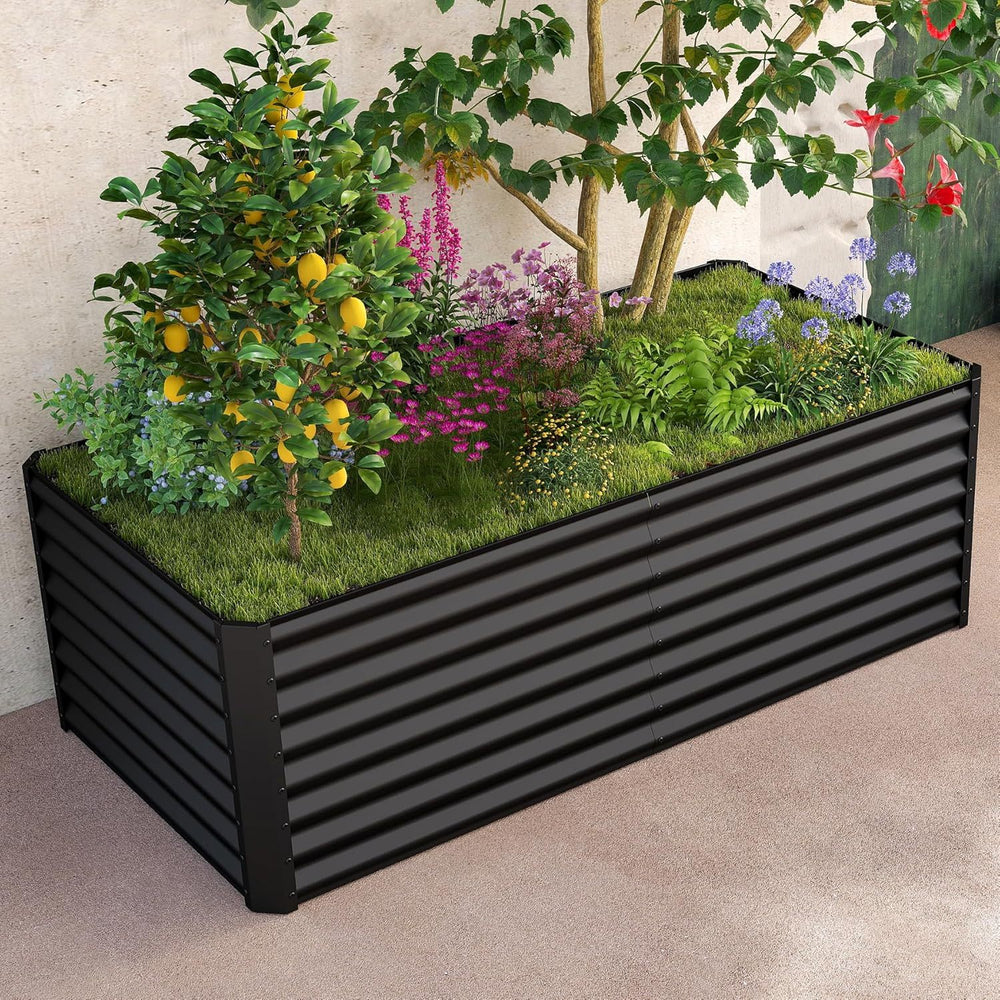 6x3x2ft Galvanized Raised Garden Bed, Outdoor Planter Garden Boxes Large Metal Planter Box for Gardening Vegetables Fruits Flowers, Dark Gray Media 3