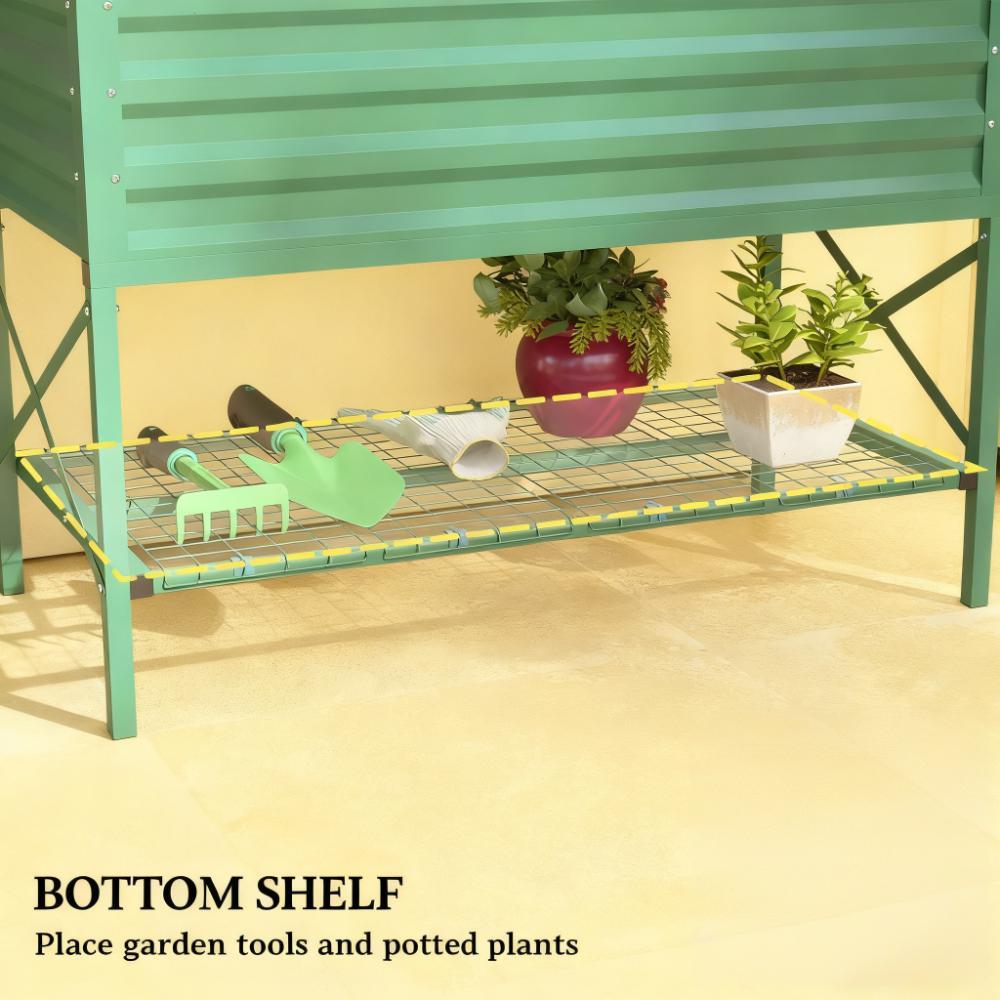 Spacious Gardening Bed,Metal Planter Box,Galvanized Raised Garden Bed,with Legs,Storage Shelf and Bed Liner Media 5