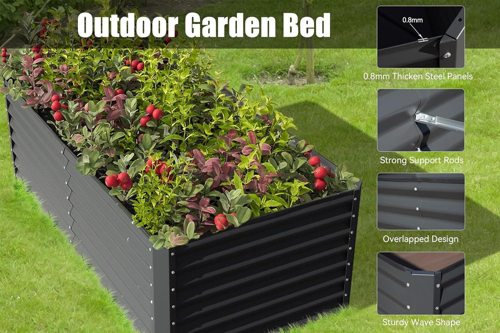 6x3x2ft Galvanized Raised Garden Bed, Outdoor Planter Garden Boxes Large Metal Planter Box for Gardening Vegetables Fruits Flowers, Dark Gray Media 6