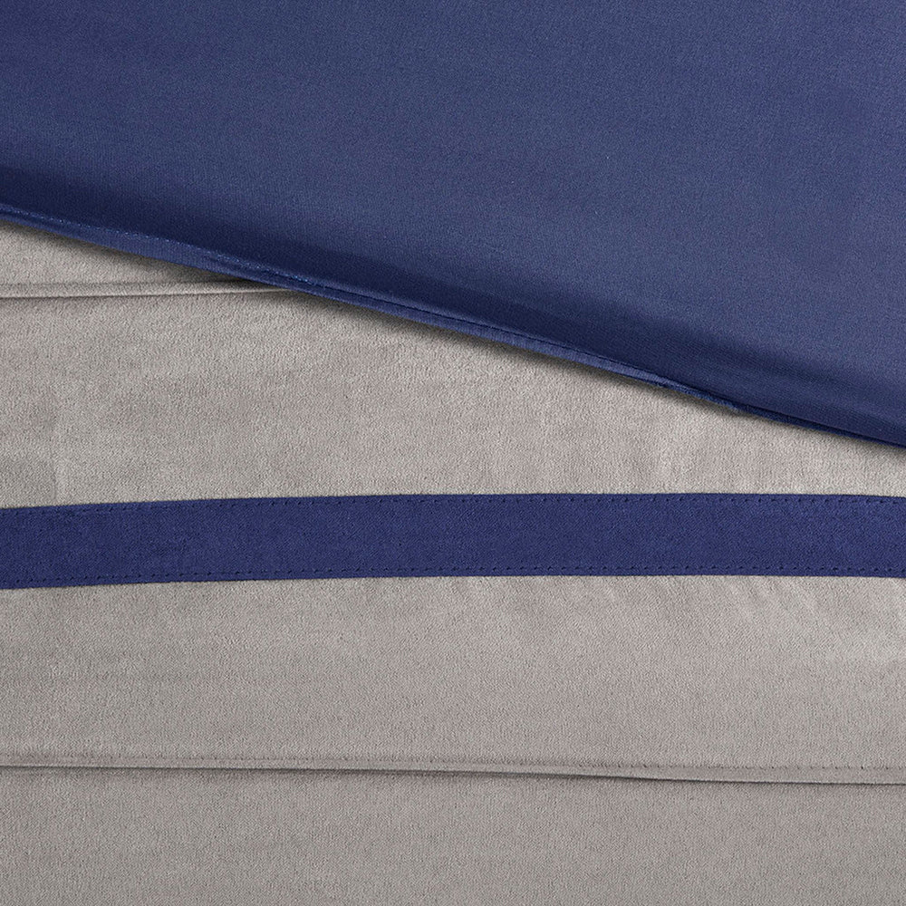 7 PC Pieced Faux Suede Comforter Set Blue Cal King Media 4