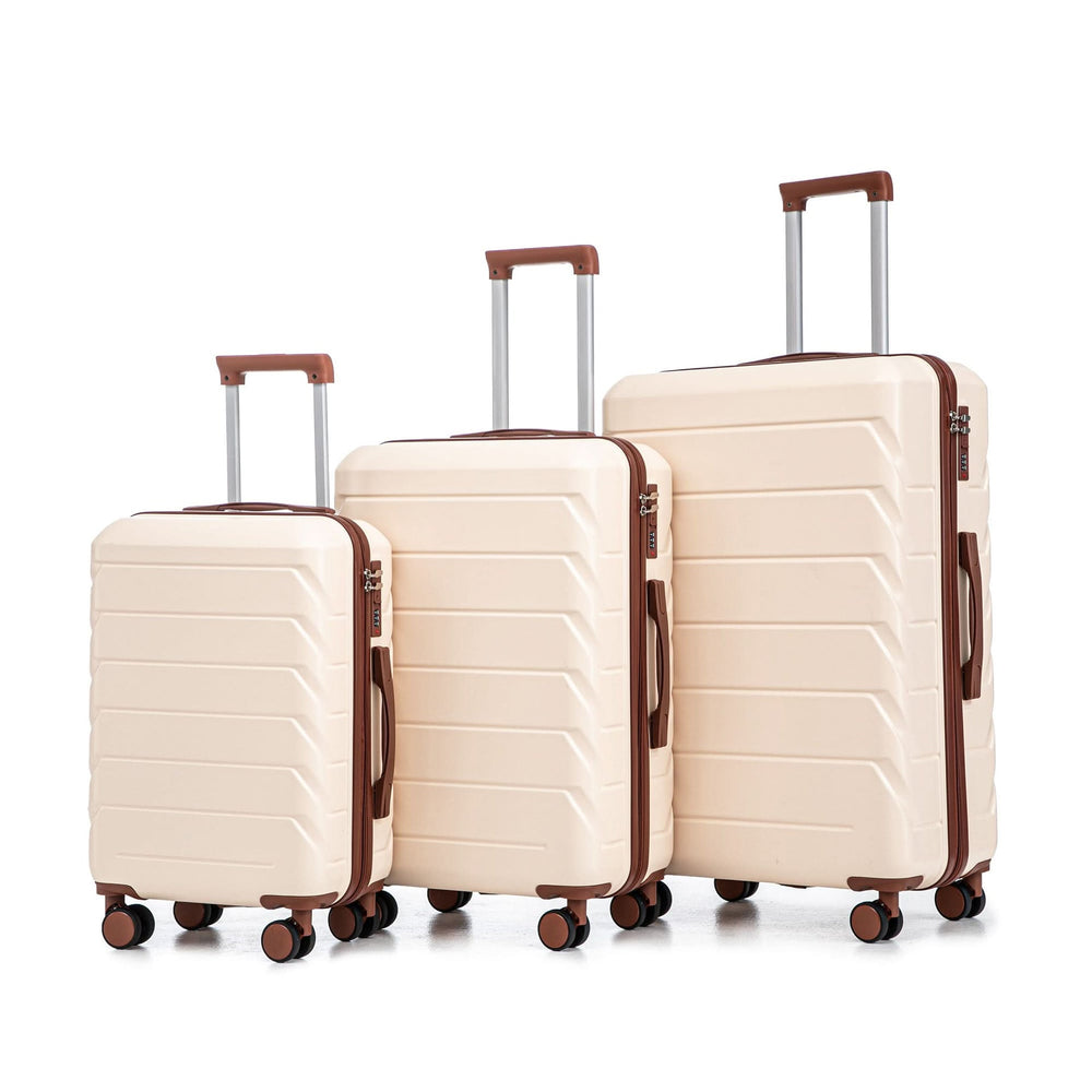 Abs Luggage Set 20 24 28 Inches 3 Piece Beige Durable Spinner Wheels & Combination Lock Media 1