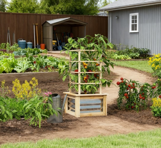 Galvanized Planter Box Elevated Garden Bed,Wooden Raised Garden Bed with Trellis,for Garden,Patio Media 8