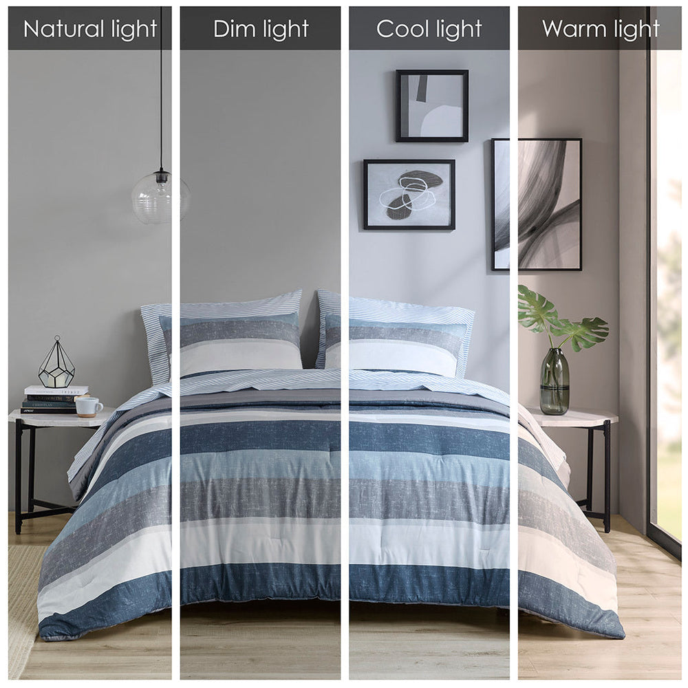 Stripe Comforter Set with Bed Sheets Blue/Grey Queen Media 5