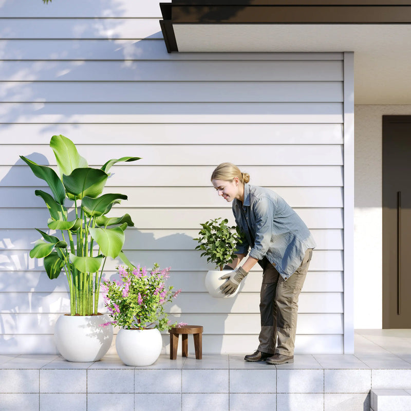 DTY Fiberstone Globe Planter Indoor Outdoor — Lightweight Sphere Ball Pot for Olive Tree, Monstera & Palm | Fiberglass Stone | UV Resistant, Drainage Hole | 2 Coco Mats | Black | 12.6" D × 10" H