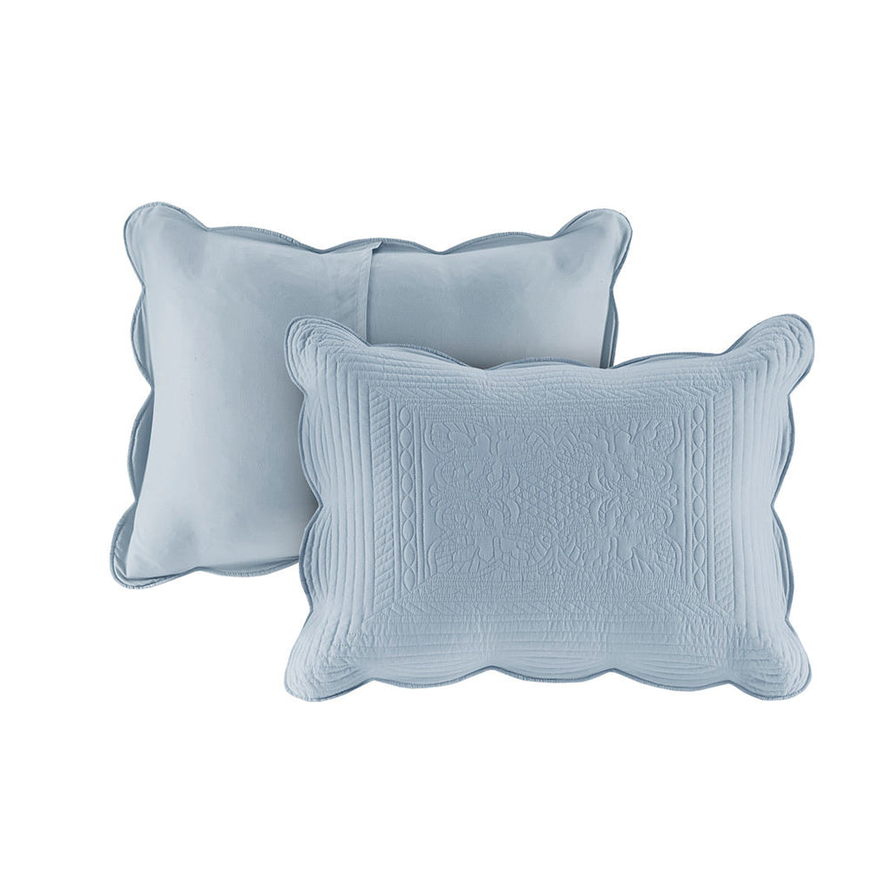 3 Piece Reversible Scalloped Edge Quilt Set Blue Full/Queen Media 13