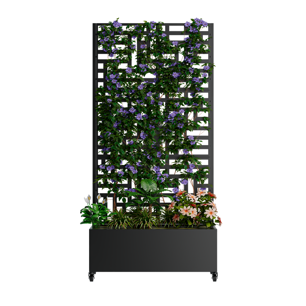Metal Planter Box with Trellis, 73'x35'x16 Metal Raised Garden Bed with Trellis, Metal Planter Box with Drainage Holes & Lockable Wheels & Privacy Screen for Climbing Plants, Vegetables, Vines Media 2
