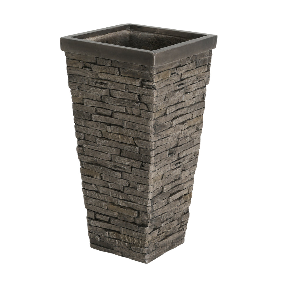 Tall Grey Stone-Effect MGO Planter - Indoor Outdoor Tall Square Plant Pot with Realistic Brick Texture, Weatherproof Heavy-Duty Container for Trees, Shrubs & Large Plants Media 6