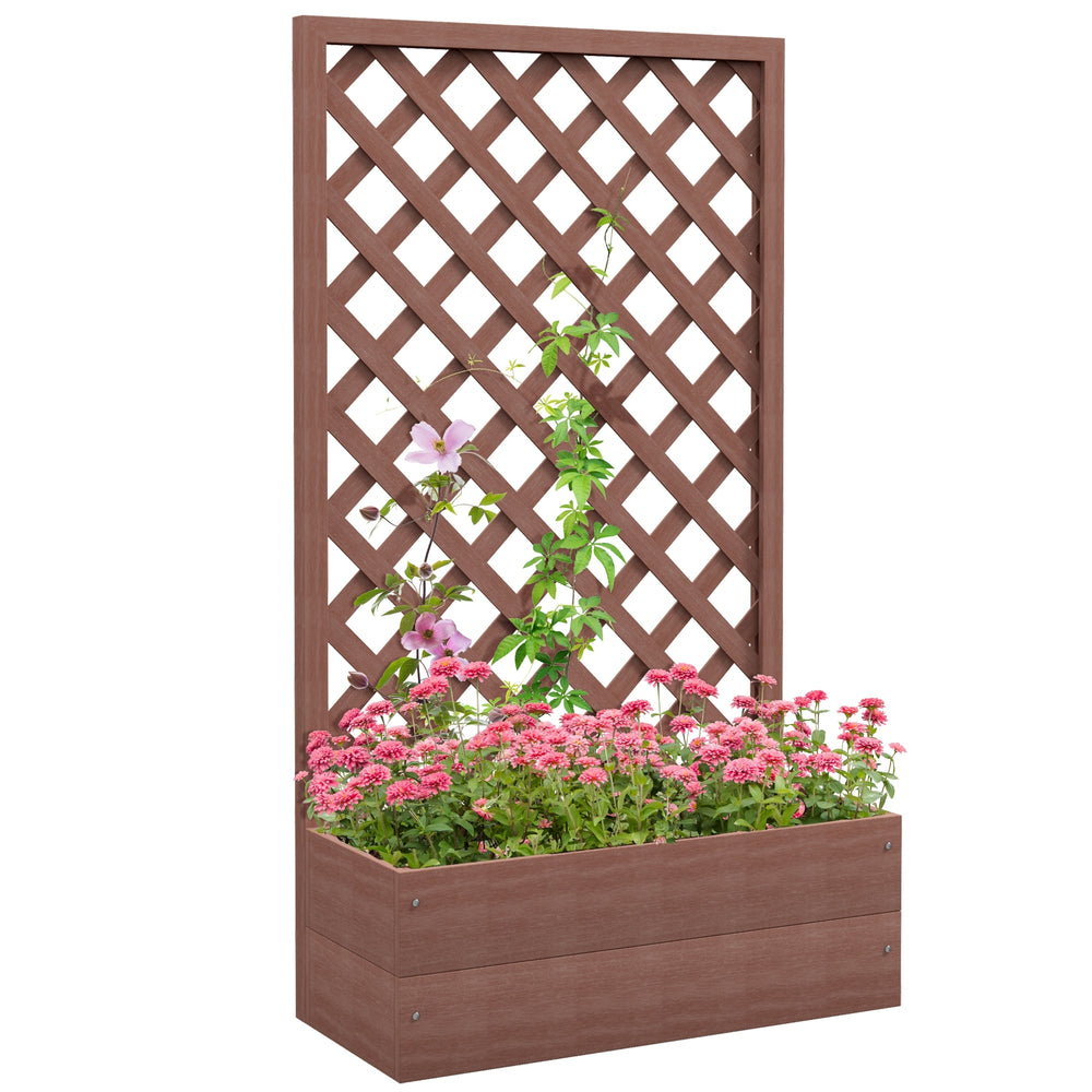Outsunny Raised Garden Bed with Trellis Lattice, Wood Planter Box with Self Draining Gap, Freestanding Trellis Planter for Climbing Plants, Vines, Flowers, 29.5' x 13.25' x 53.25', Light Brown Media 1