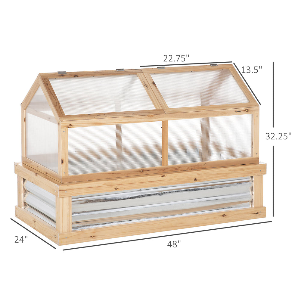 Outsunny Raised Garden Bed with Polycarbonate Greenhouse, Flower Planter Protection, Natural Wood, 48' x 24' x 32' Media 3