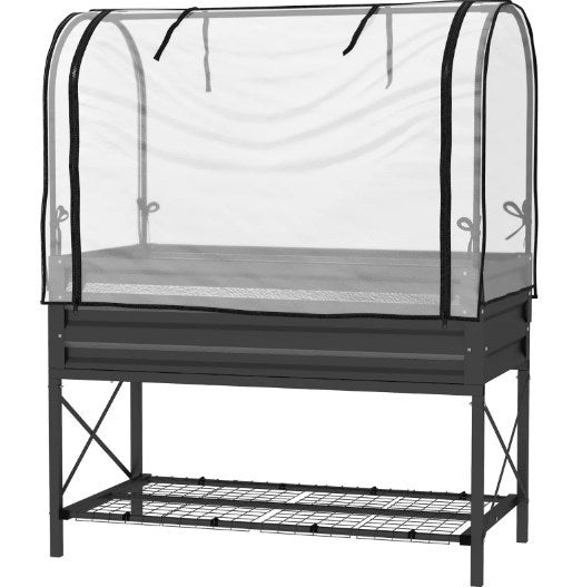 Metal Elevated Planter Box,Raised Garden Bed with Legs and Cover,with Bottom Shelf and Liner for Vegetables Media 3