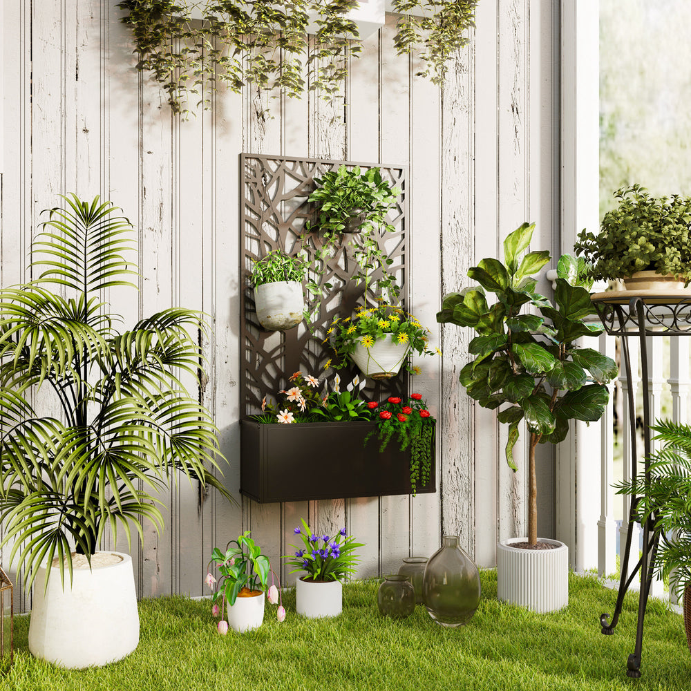 Outsunny Metal Raised Garden Bed with Trellis, Freestanding or Wall Mounted Raised Flower Bed with Privacy Panel for Garden, Patio, Balcony Media 10