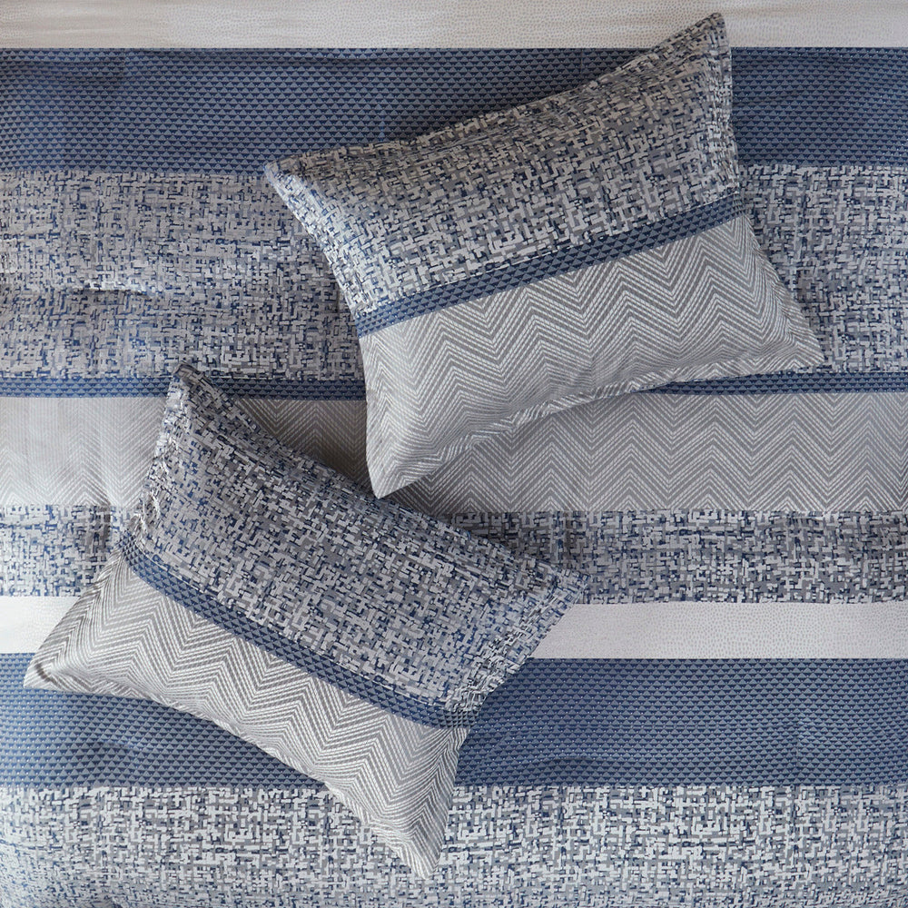 7 Piece Jacquard Comforter Set Navy Cal King Media 9