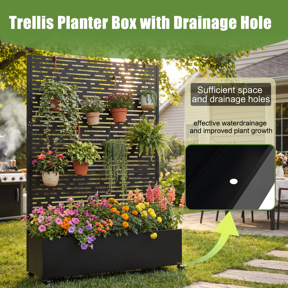 Metal Raised Garden Bed with Wheels and Trellis,73'x47'x16' Planter Box for Climbing Plants, Vegetables & Vines, Features Privacy Screen and Drainage Holes Media 4