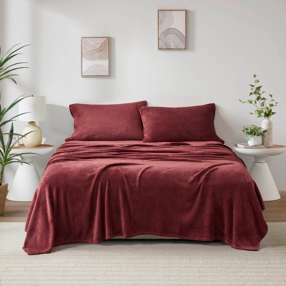 3 PCS Twin Micro Plush Sheet Set Burgundy Media 18