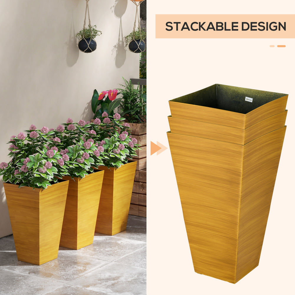 Outsunny 28' Tall Outdoor Planters Set of 3 with Drainage Holes Faux Wood Plastic Flower Pots for Garden Patio Tan Media 4