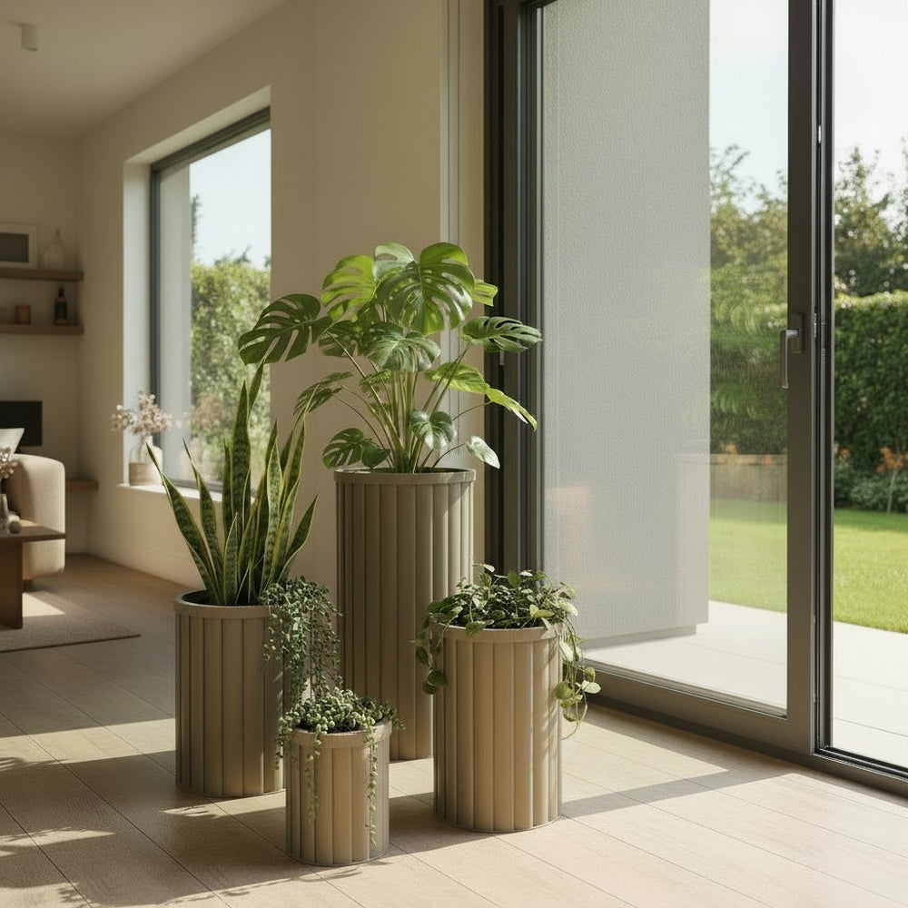 Round Strata Column Planter MD - Grey Brown Media 7