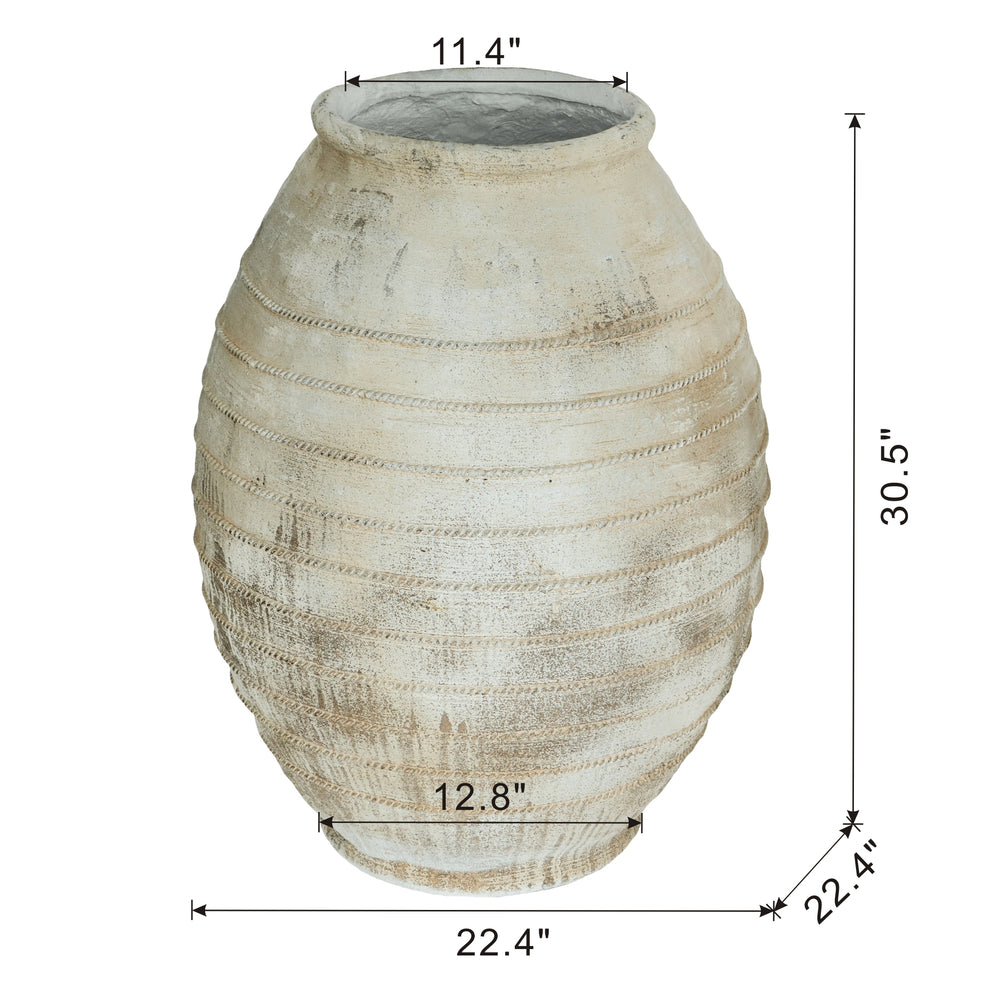 22.5x22.5x30.5' Large Magnesium Flower Pot with Weathered White Finish and Ridged Texture Media 6