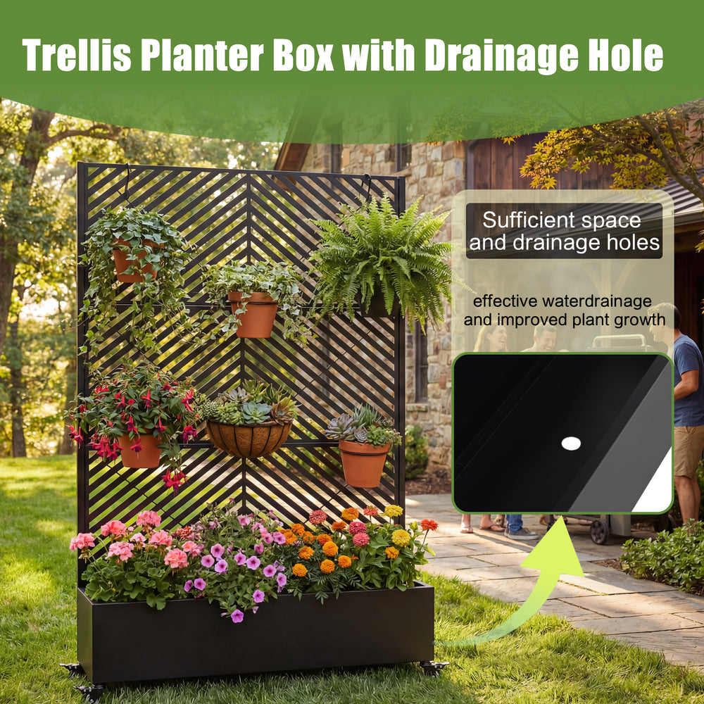 Metal Raised Garden Bed with Wheels and Trellis,73'x47'x16' Planter Box for Climbing Plants, Vegetables & Vines, Features Privacy Screen and Drainage Holes Media 4