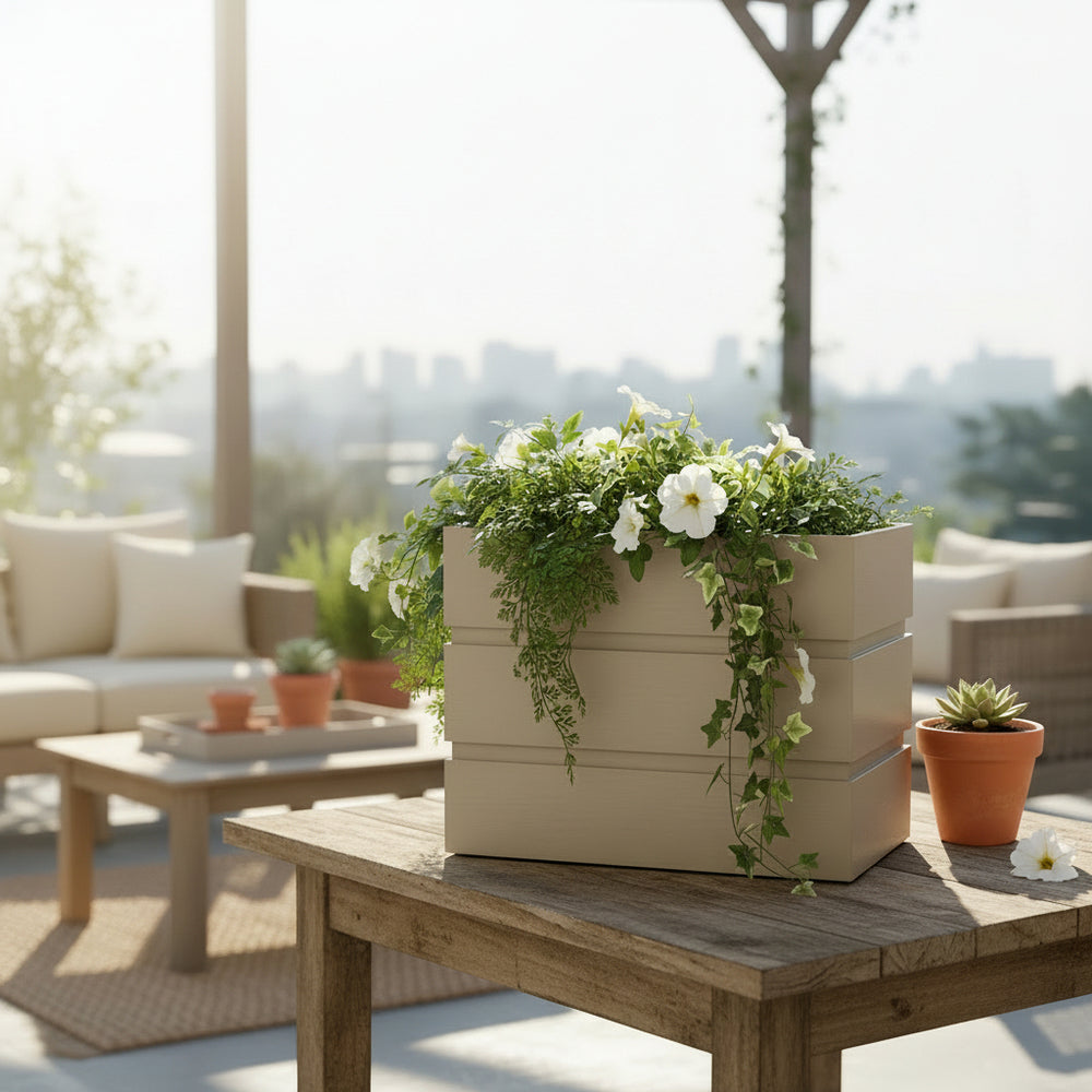 Rectanglar Terrace Planter Tall - Grey Brown Media 2