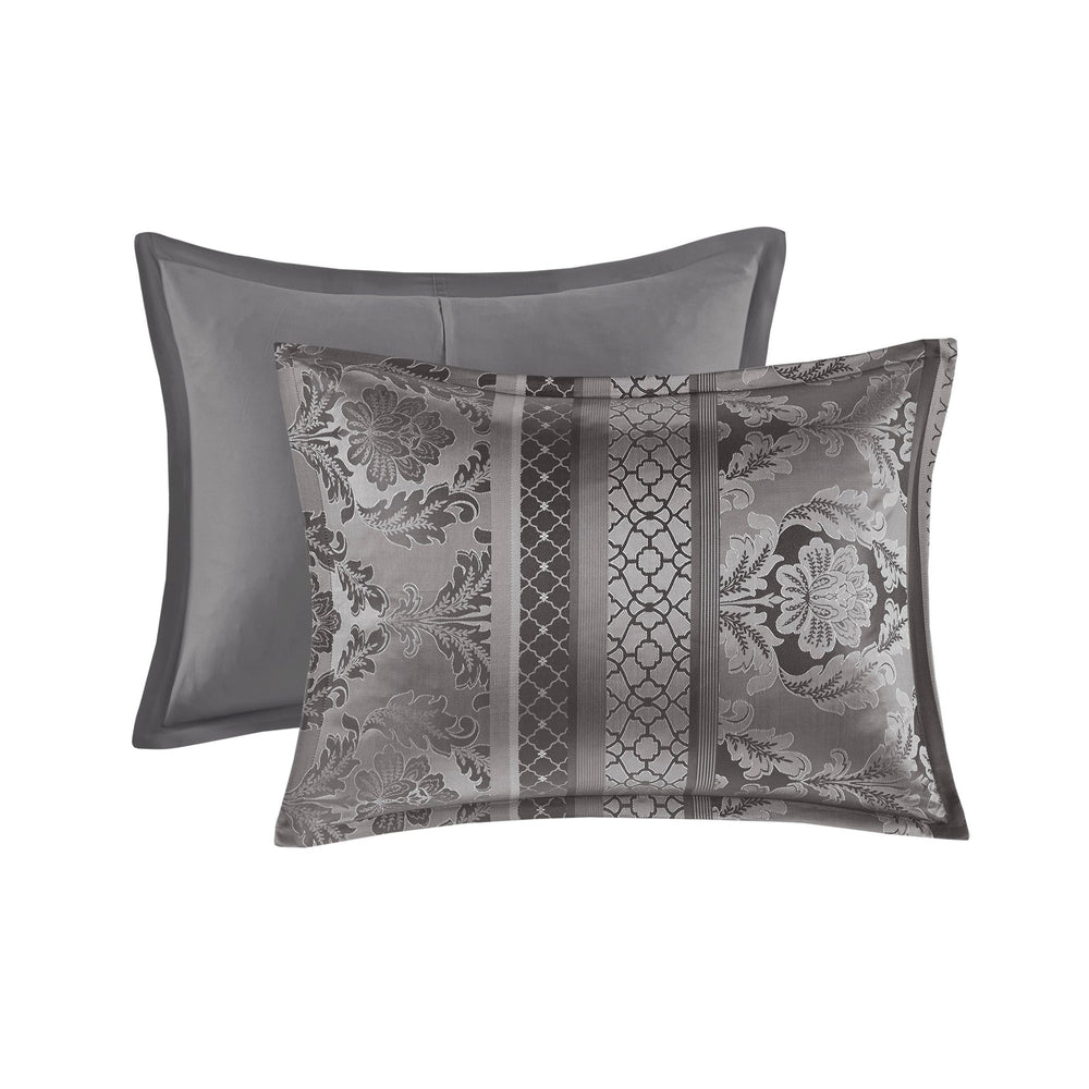 7 Piece Jacquard Comforter Set Grey Queen Media 10