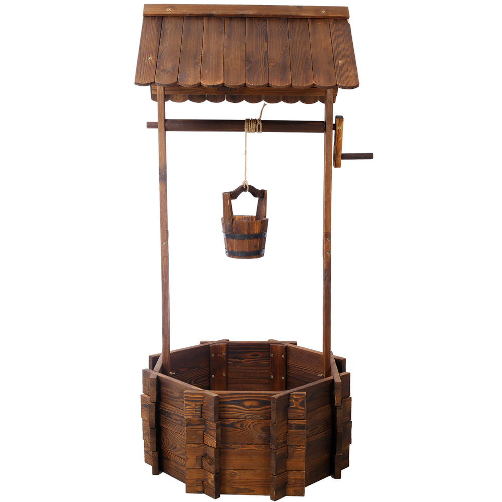Rustic Wooden Wishing Well Planter Outdoor Home Décor for Patio, Garden, Yard w/Hanging Bucket Media 4