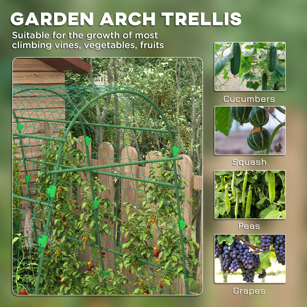 Outsunny Cucumber Trellis, 6.8' Tall Arch Trellis for Climbing Plants Outdoor, A-Frame, with Plastic Coated Steel Frame and Climbing Net, Support Vegetables, Peas, Fruit & Vines, Green Media 4