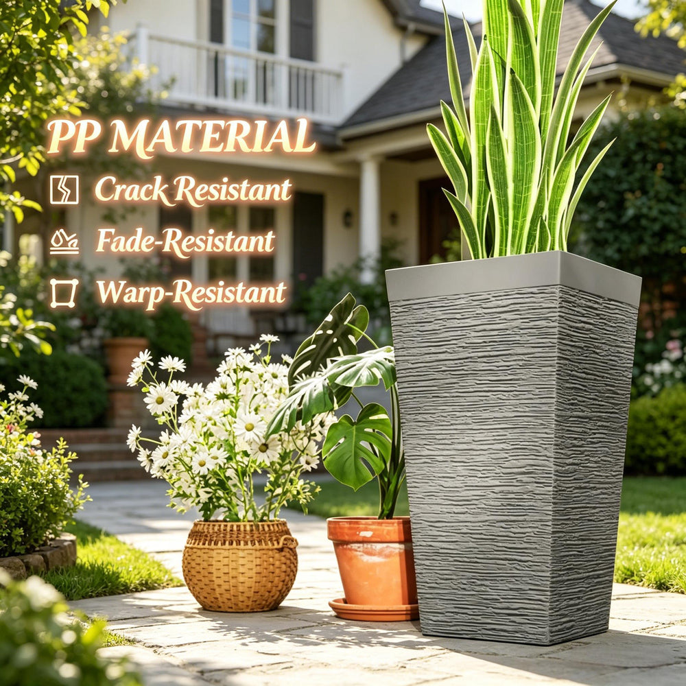 Stackable Design Tapered Planters,3-Piece Outdoor Planters,Tall Planters,Garden Planters(Only 3Pcs Planters) Media 4
