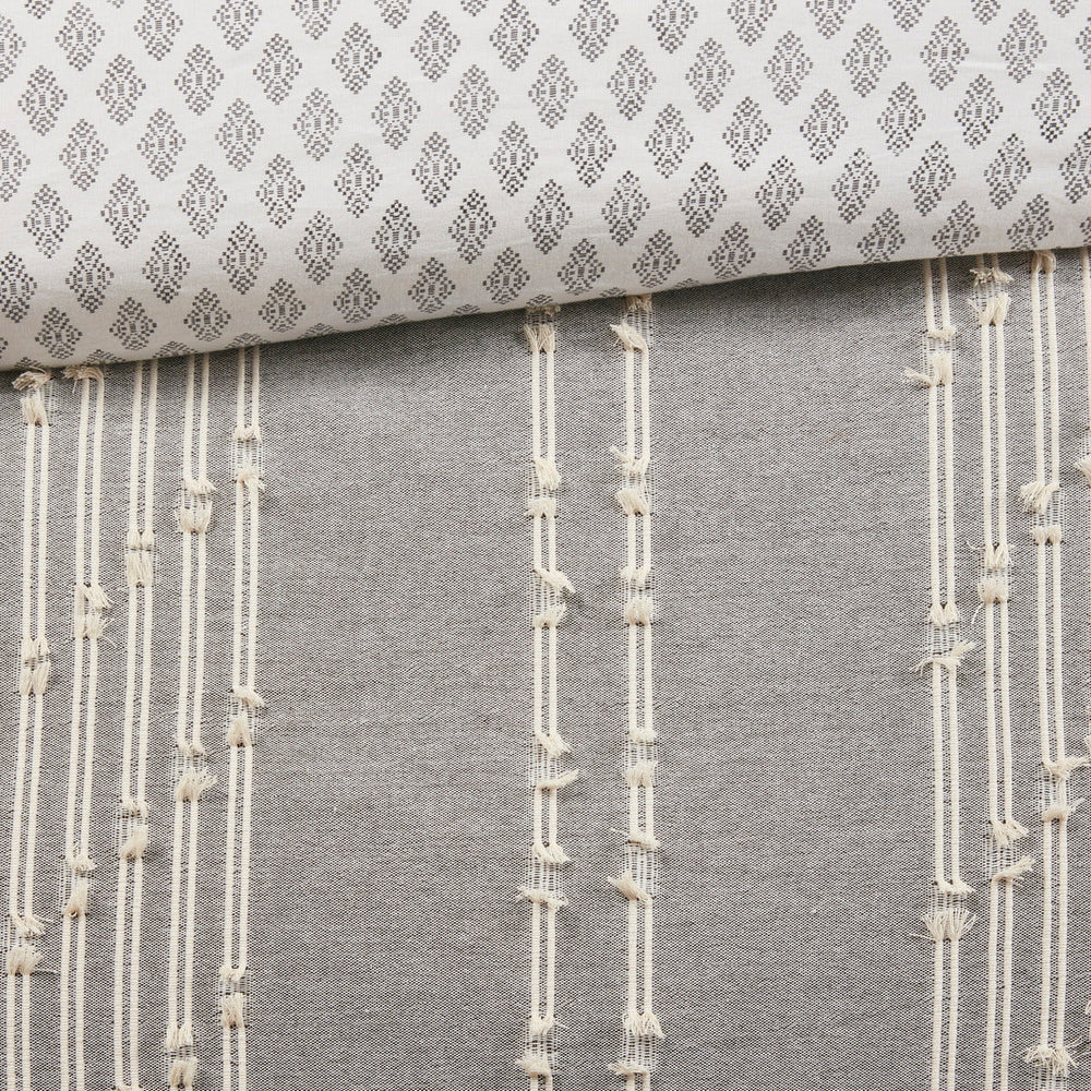 3 Piece Cotton Jacquard Comforter Set Gray Full/Queen Media 11