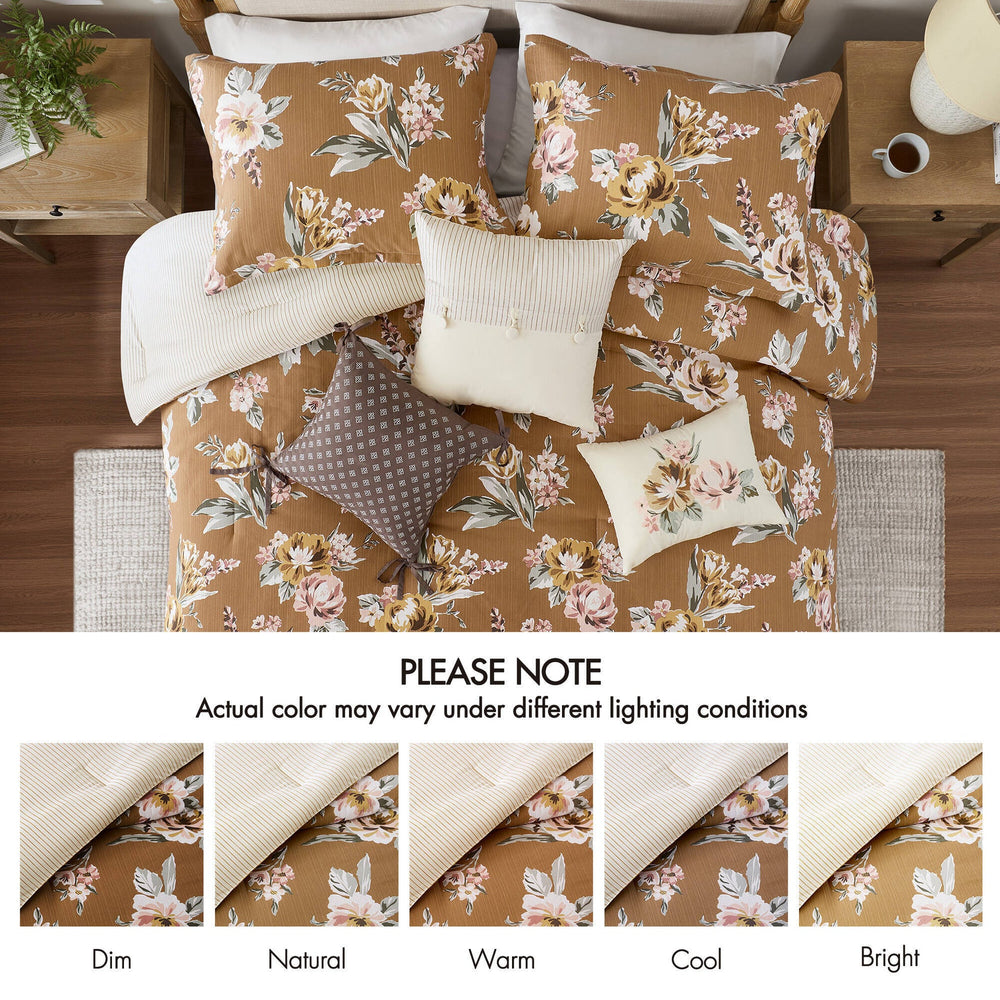 7-Piece Cal King Vin  Floral Comforter Set, Terracotta Media 2