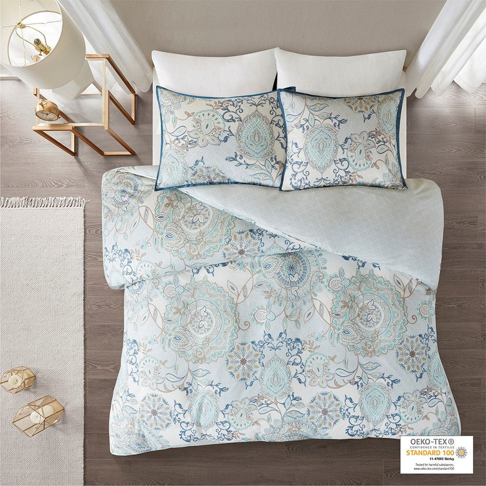 Full/Queen 3 Piece Cotton Floral Printed Reversible Duvet Cover Set Media 2