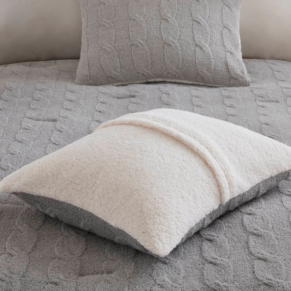 2 Pieces Twin Cable Knit Chenille Comforter Set,Gray Media 19