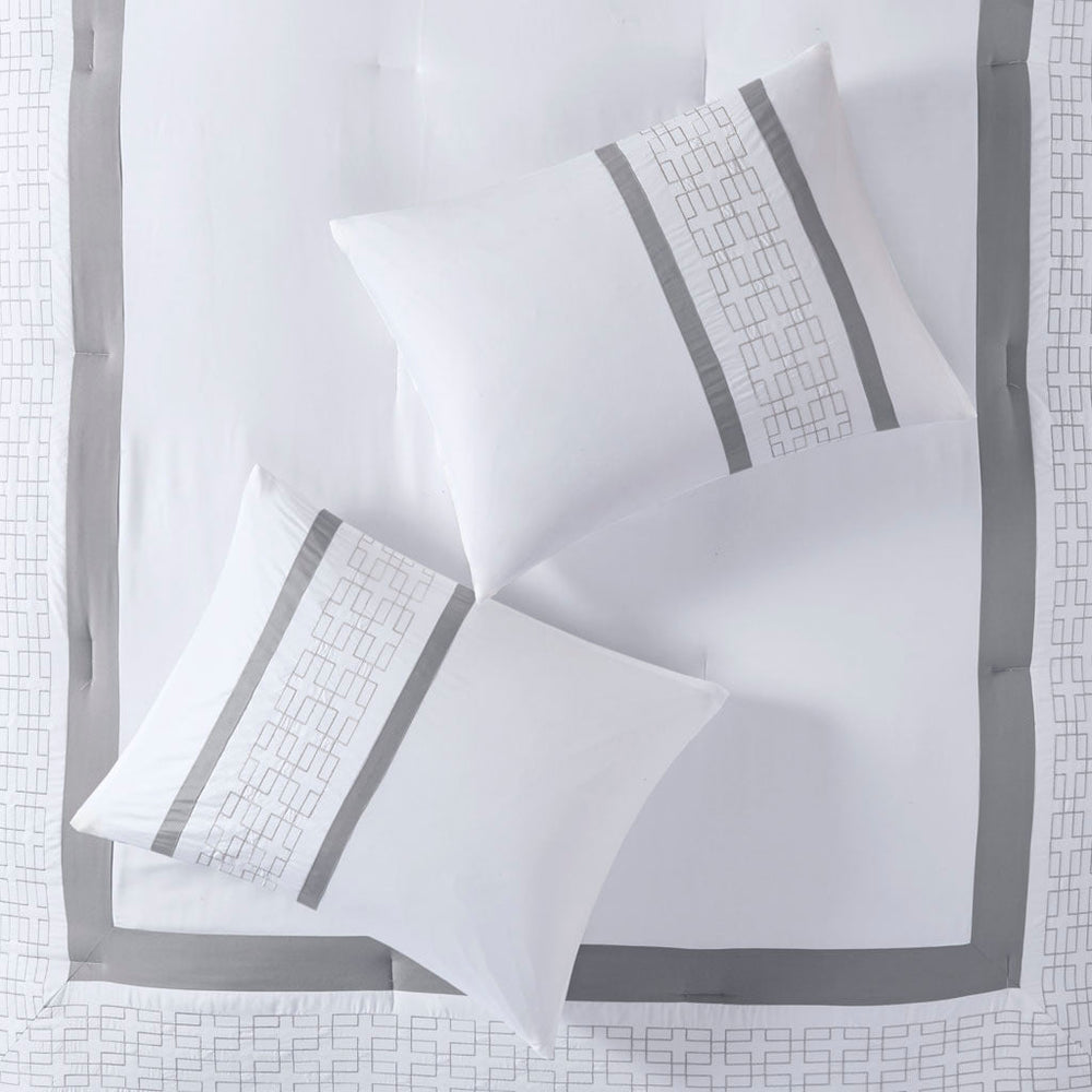 8 Piece Embroidered Comforter Set White King Media 14