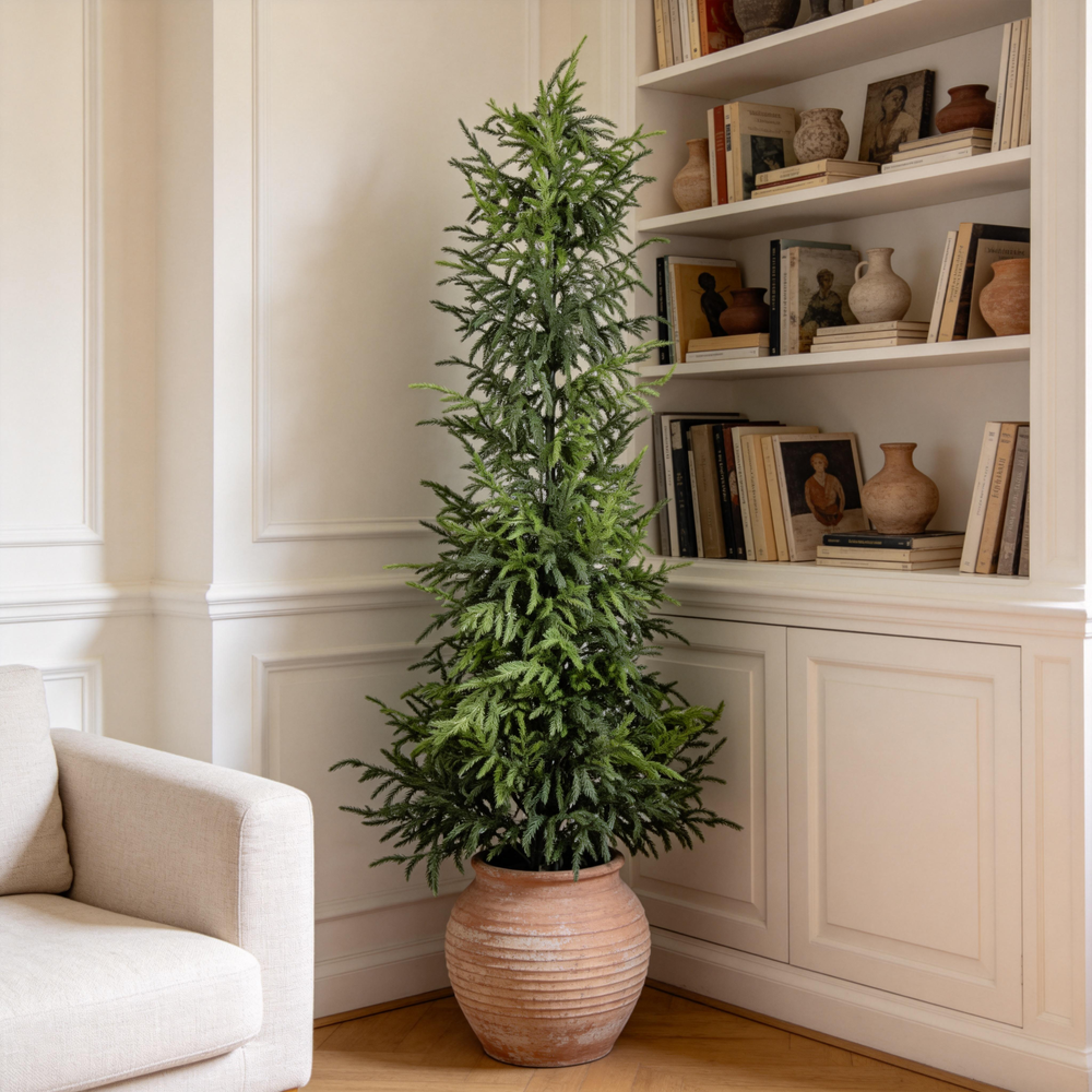 5' Artificial Real Touch Pine Tree with Black Plastic Pot, 1pc/set Media 3