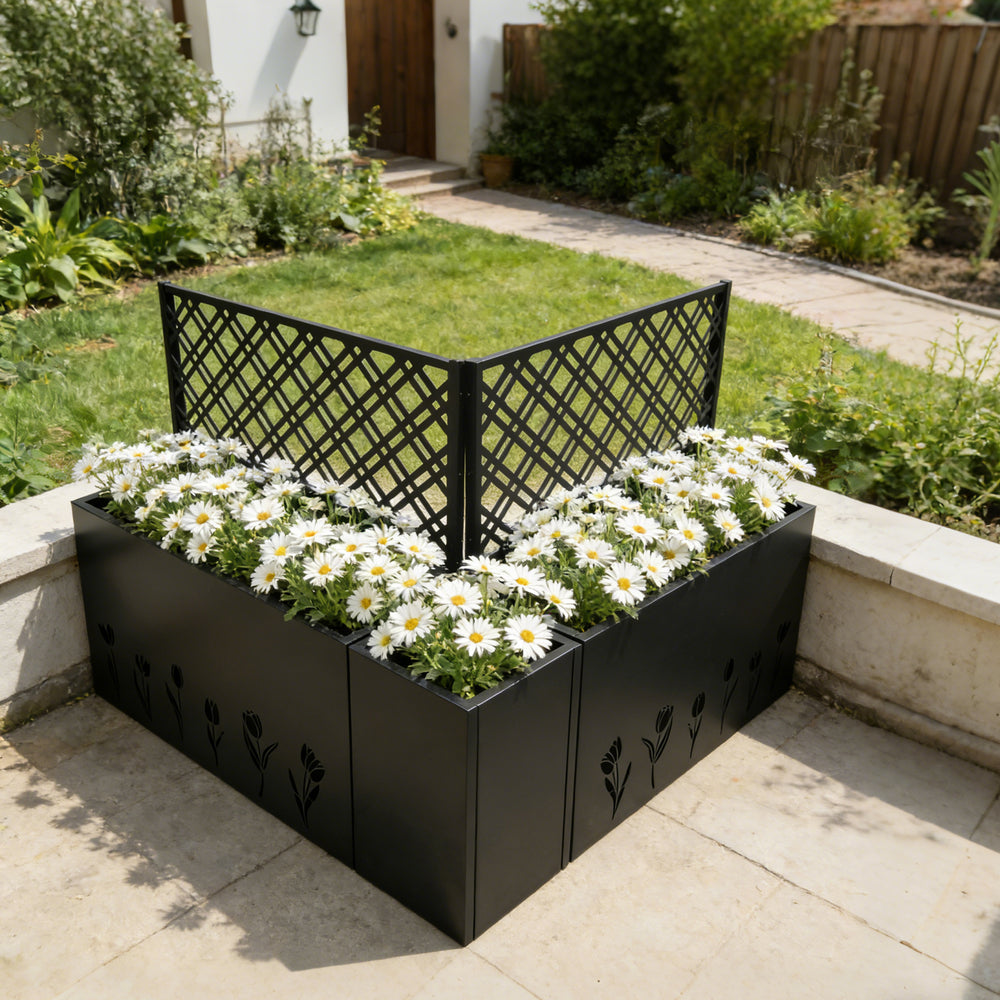 Metal Planter-Trellis Combo (Set of 3) - Raised Garden Bed, Flower Trellis & Privacy Screen for Patio, Balcony, Garden, Rust-Resistant Planter Box with Drainage Holes, 23.6in Depth Planting Bed, Tulip Media 8