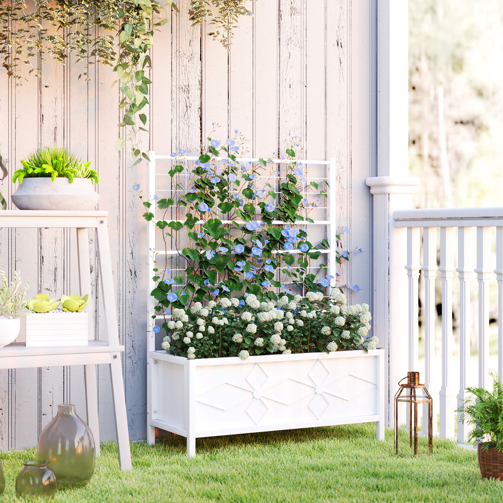 Outsunny Galvanized Raised Garden Bed with Trellis for Climbing Vines Vegetables Flowers, Outdoor Planter Box, 35.4' x 15.7' x 47.2', White Media 11