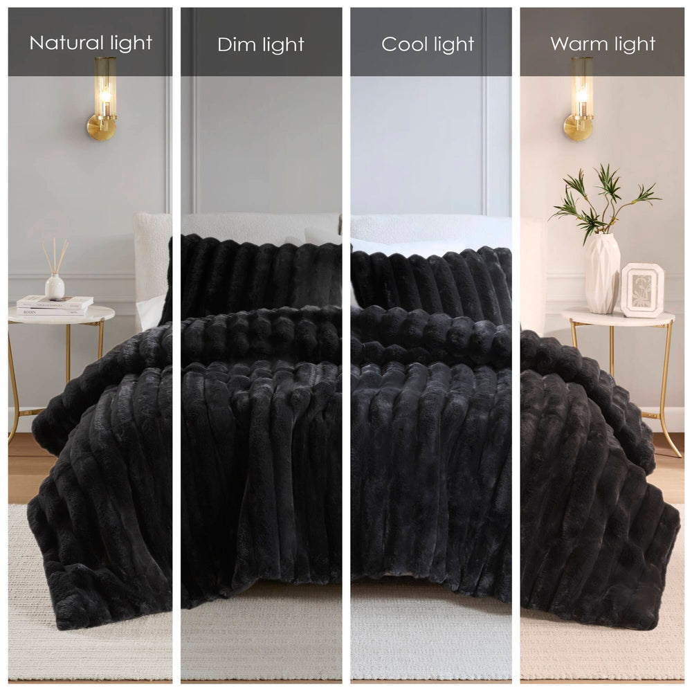 soft Faux Fur Ribbed Comforter Set Full/Queen Media 3
