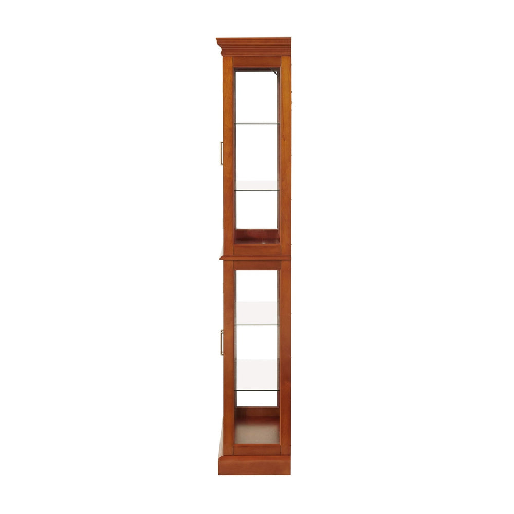Glass Display Cabinet Tempered Glass Doors Walnut Finish Transitional Media 17