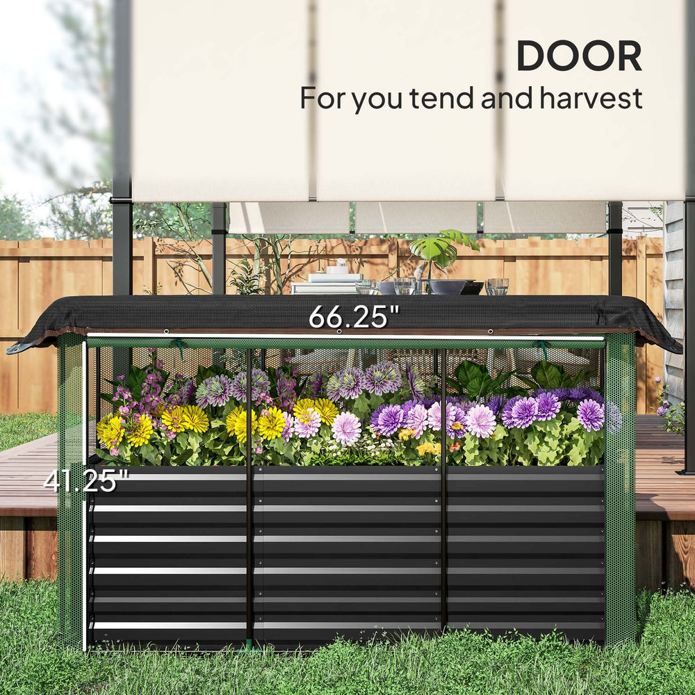 Raised Garden Bed,Galvanized Steel Planter Box with Crop Cage and Shade Cloth,for Flowers, Veggies and Herbs Media 6