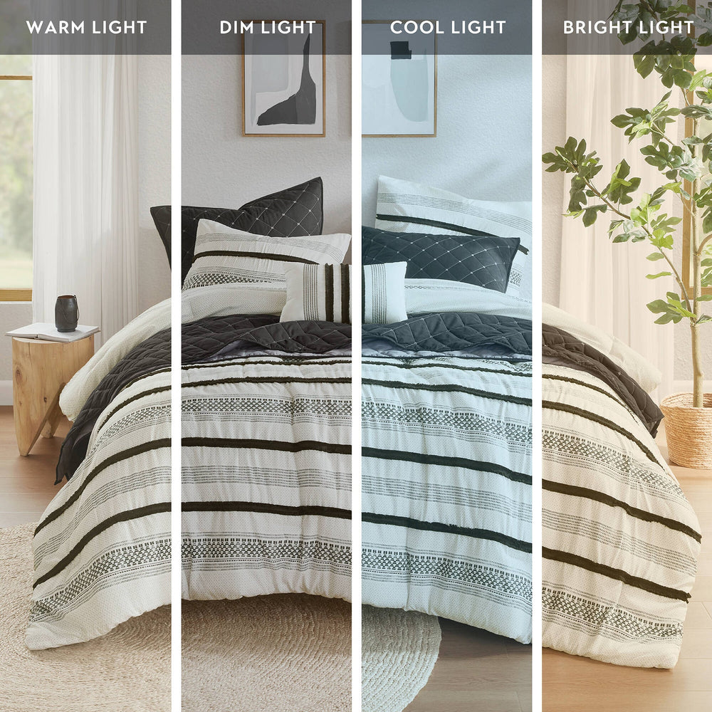 7 Piece Stripe Comforter and Quilt Set-Full/Queen Media 9