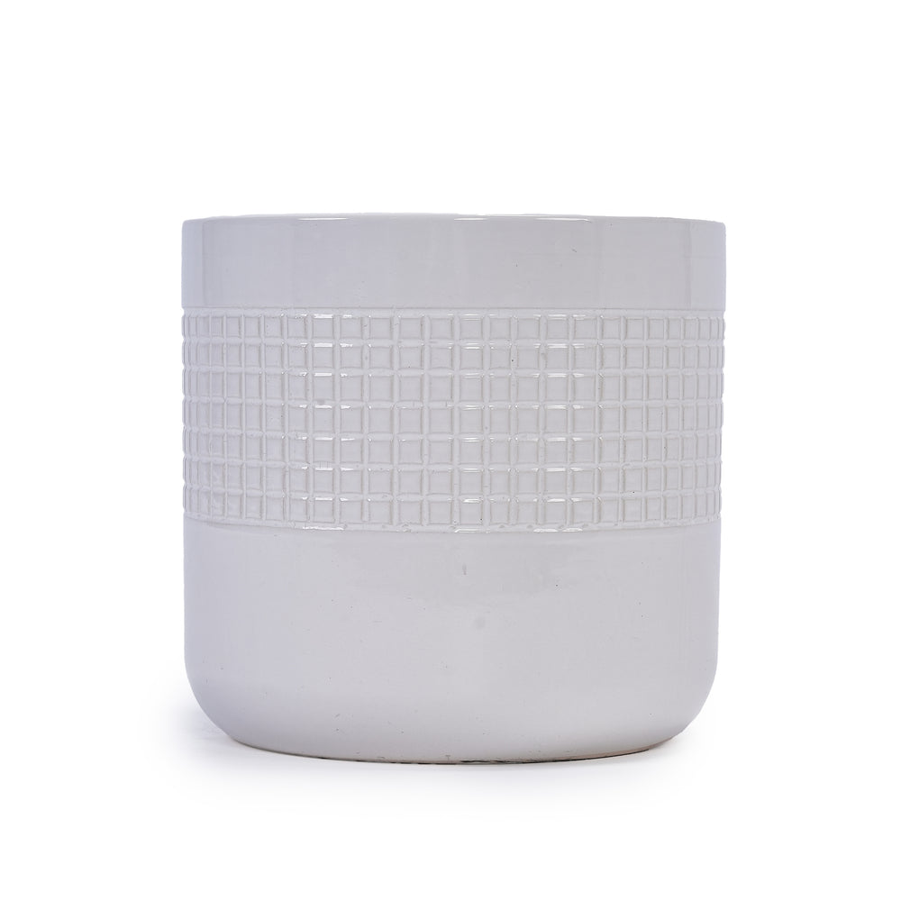 Handmade White Ceramic Planter Set of 3 (5.51' to 9.65'), Indoor & Outdoor Flower Pots for Succulents, Herbs by Window, Couchside - Breathable Textured Clay Media 8