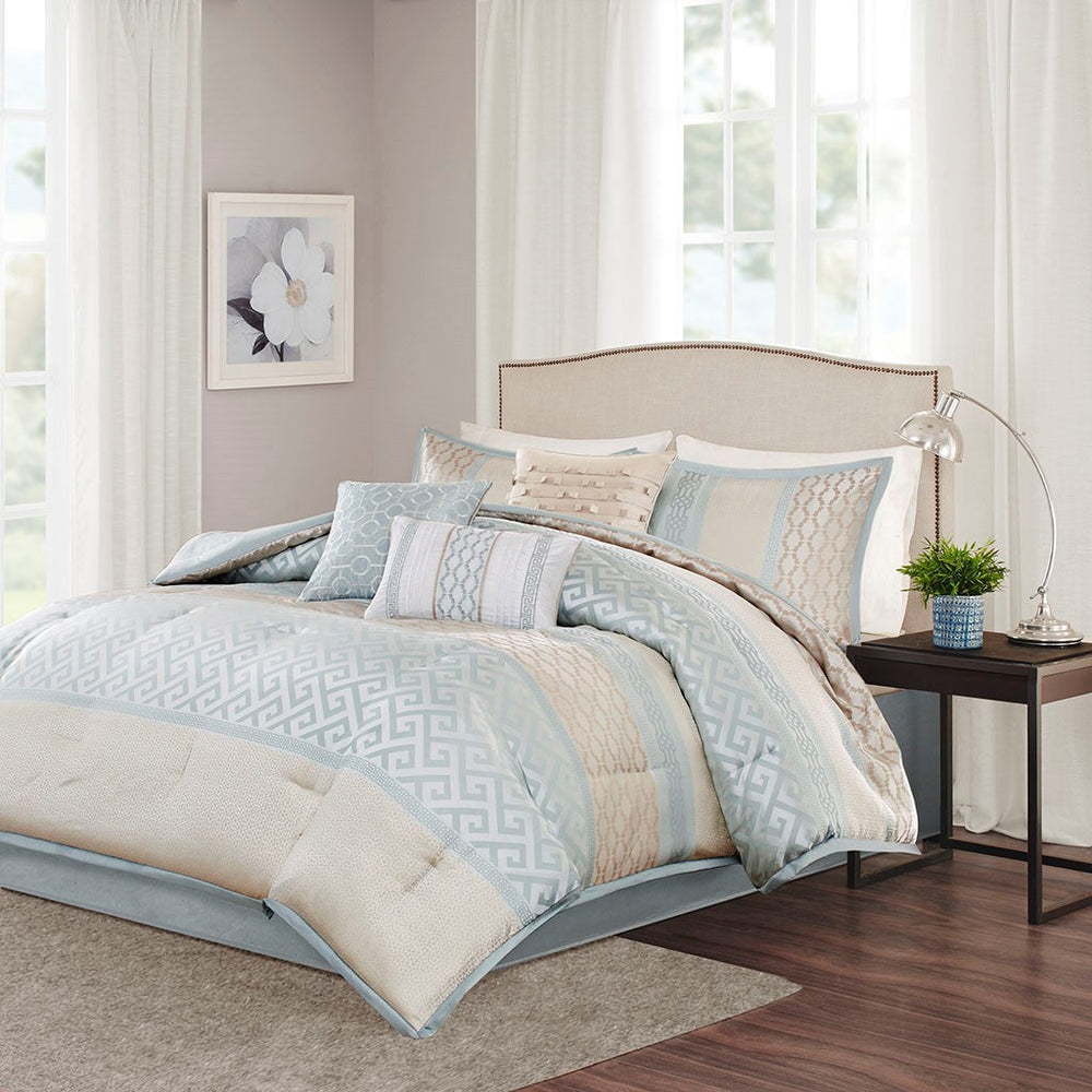 7 Piece Comforter Set Aqua Cal King Media 1