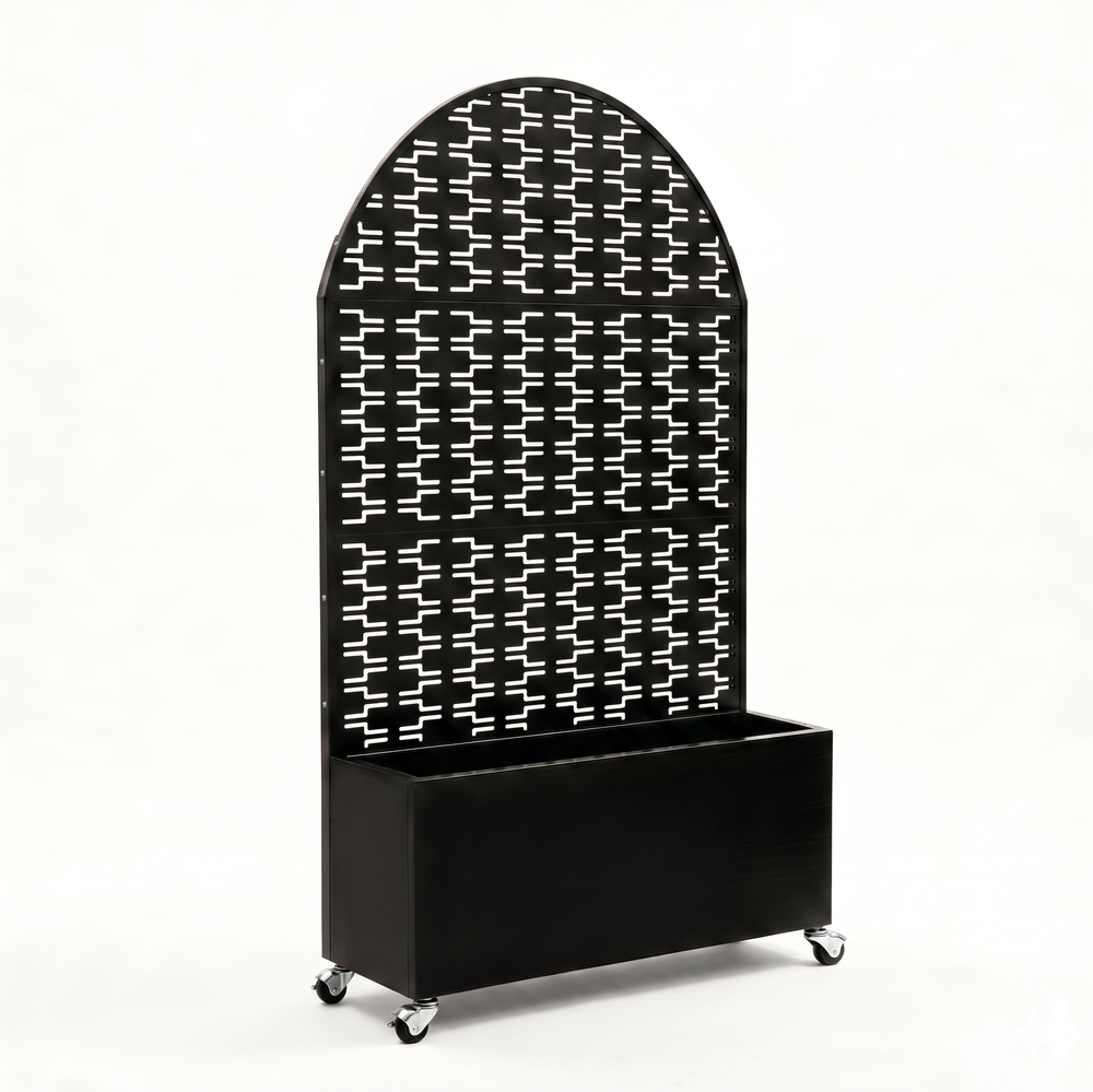 Arched Decorative Privacy Screen with Planter Box, 70.87' Tall Metal Freestanding Fence Planter, 46.8'×15.75'×16.92' Planter Box for Patio Balcony Backyard Media 1