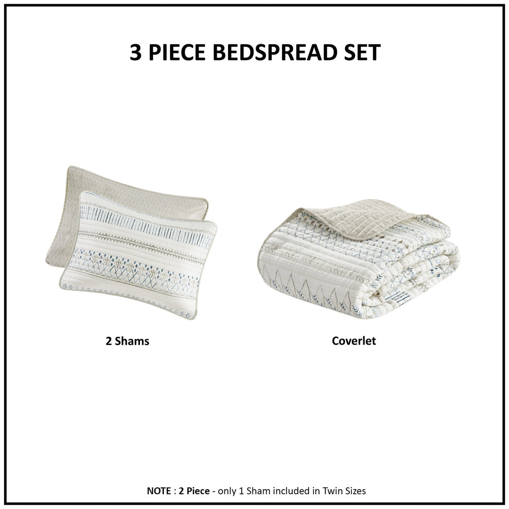3 Piece   Seersucker Quilt Set Taupe/Blue Full/Queen Media 7