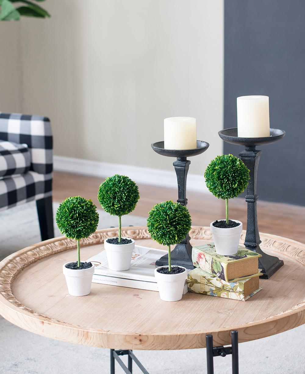 S/4 D3.5x9' Faux Topiaries With Cream Pot Media 1