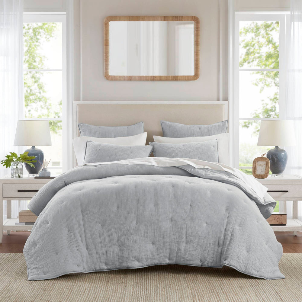 3-Piece Full/Queen Cotton  Embroidered Quilt Set,Blue Media 1