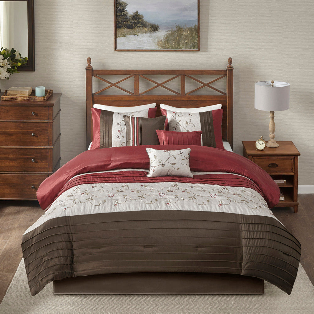 Embroidered 7 Piece Comforter Set Red King Media 14