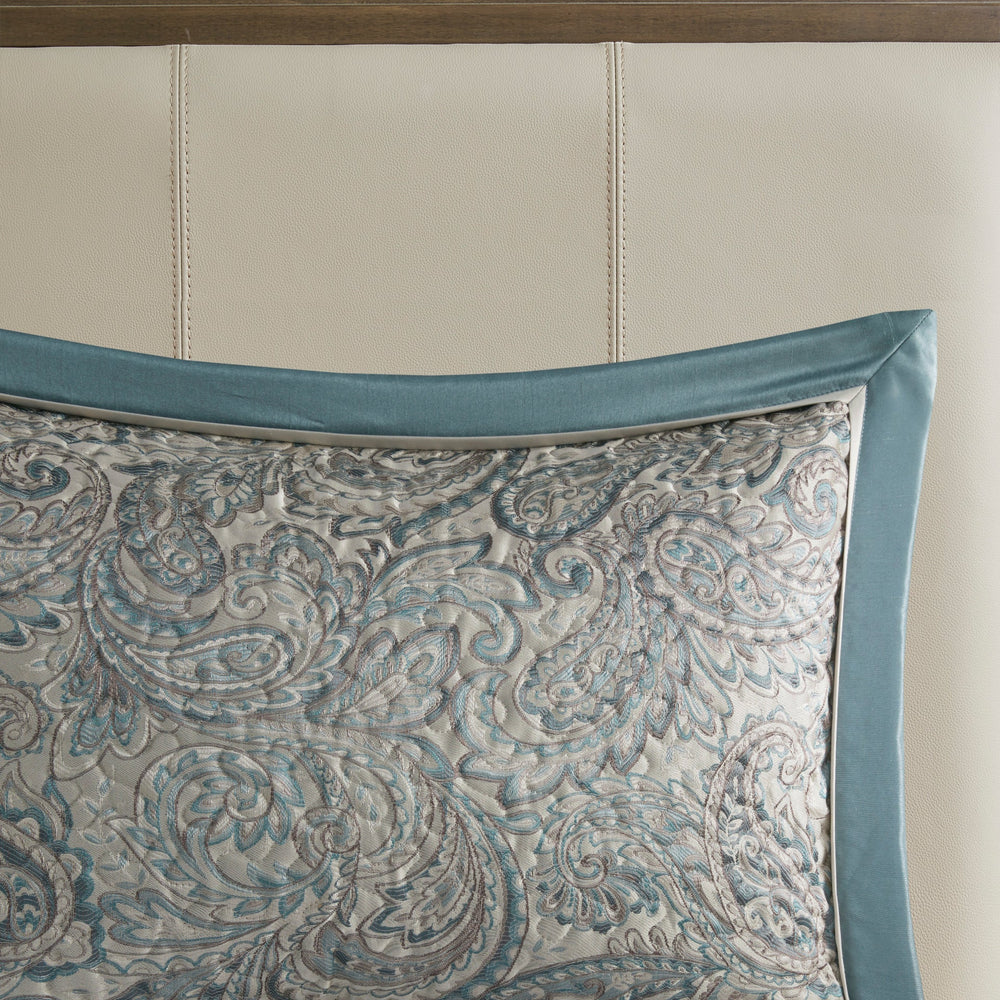 5 Piece Jacquard Bedspread Set with Throw Pillows Teal King Media 8